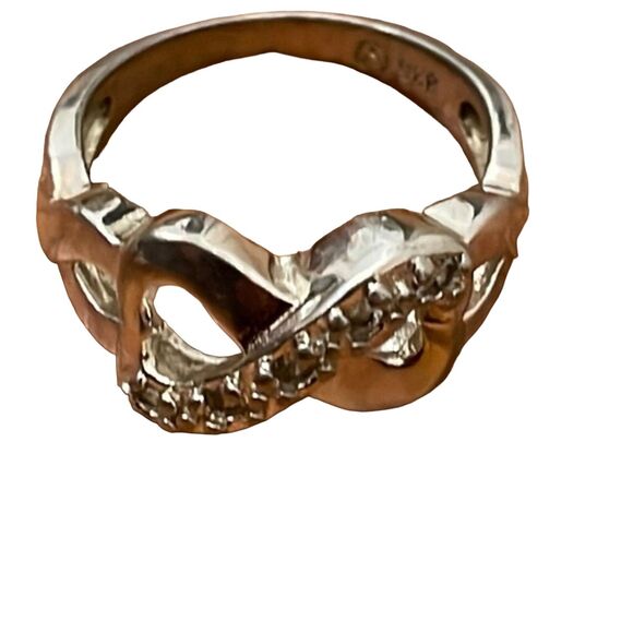 Sterling Silver Ring Size 7 Infinity Double Hearts Channel Set Clear Stones 925 - Picture 1 of 9